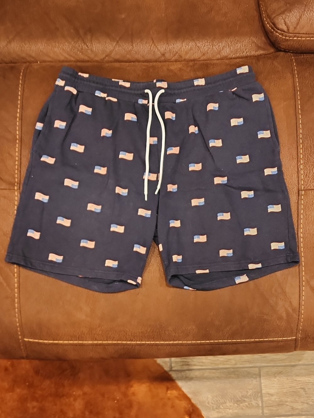 Men's Navy Flag-Print Swim Trunks